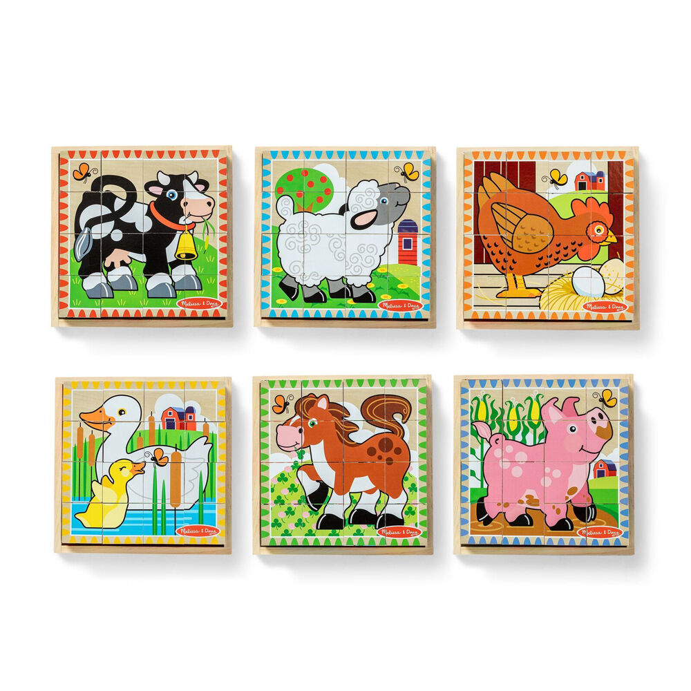 16pc Melissa & Doug Cube Puzzle - Farm Animals Wooden Kids Toy Jigsaw 3y+