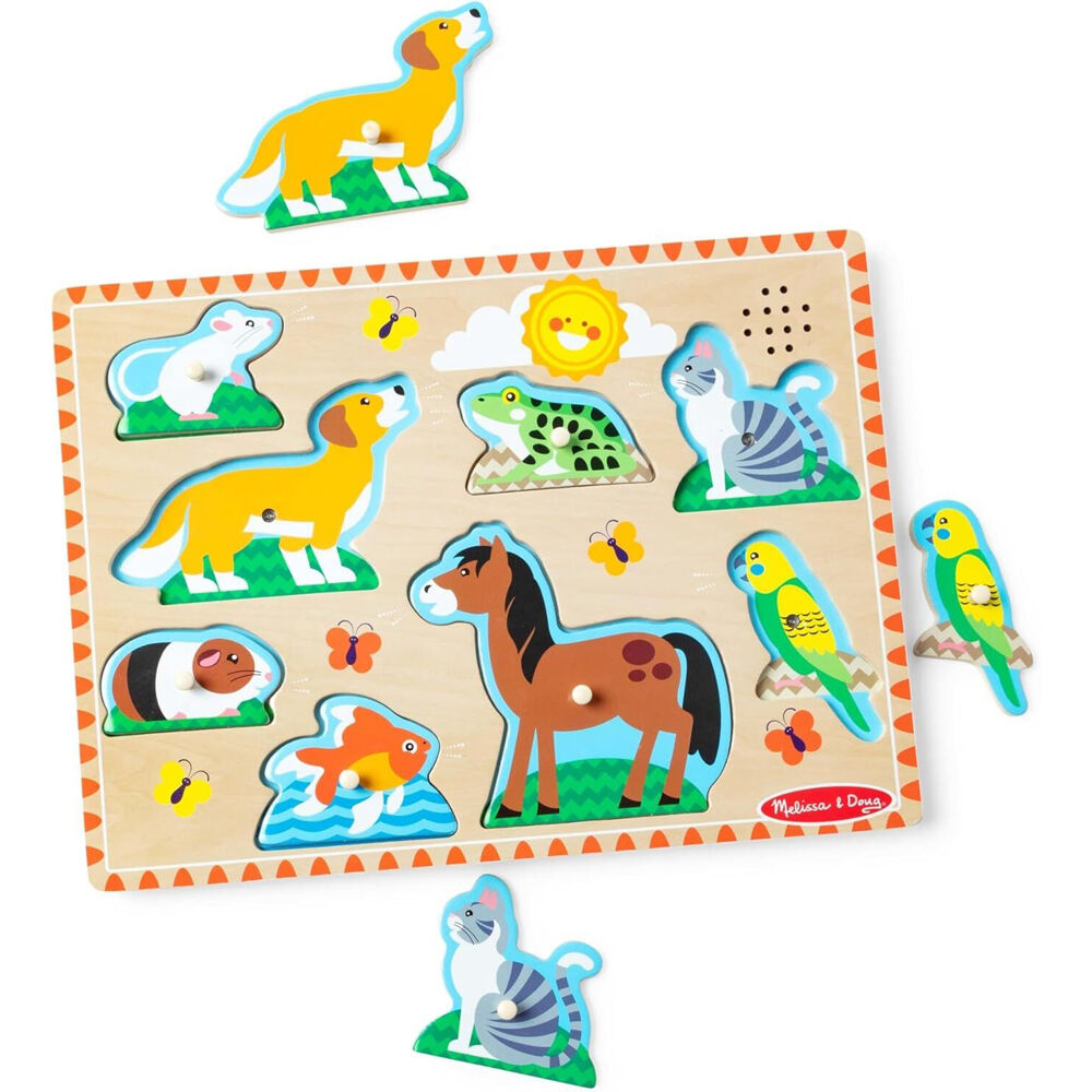 8pc Melissa & Doug Pets Animals Wooden Sound Puzzle Kids Toy Jigsaw 2y+