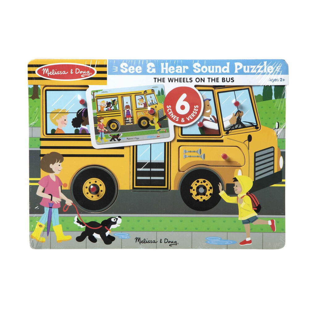 6pc Melissa & Doug The Wheels on Bus Song Wooden Sound Puzzle Jigsaw 2y+