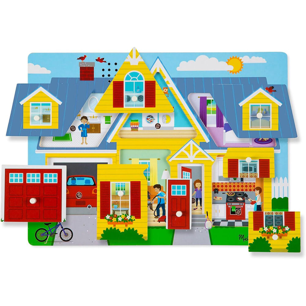 8pc Melissa & Doug Around the House Wooden Sound Puzzle Kids Toy Jigsaw 2y+