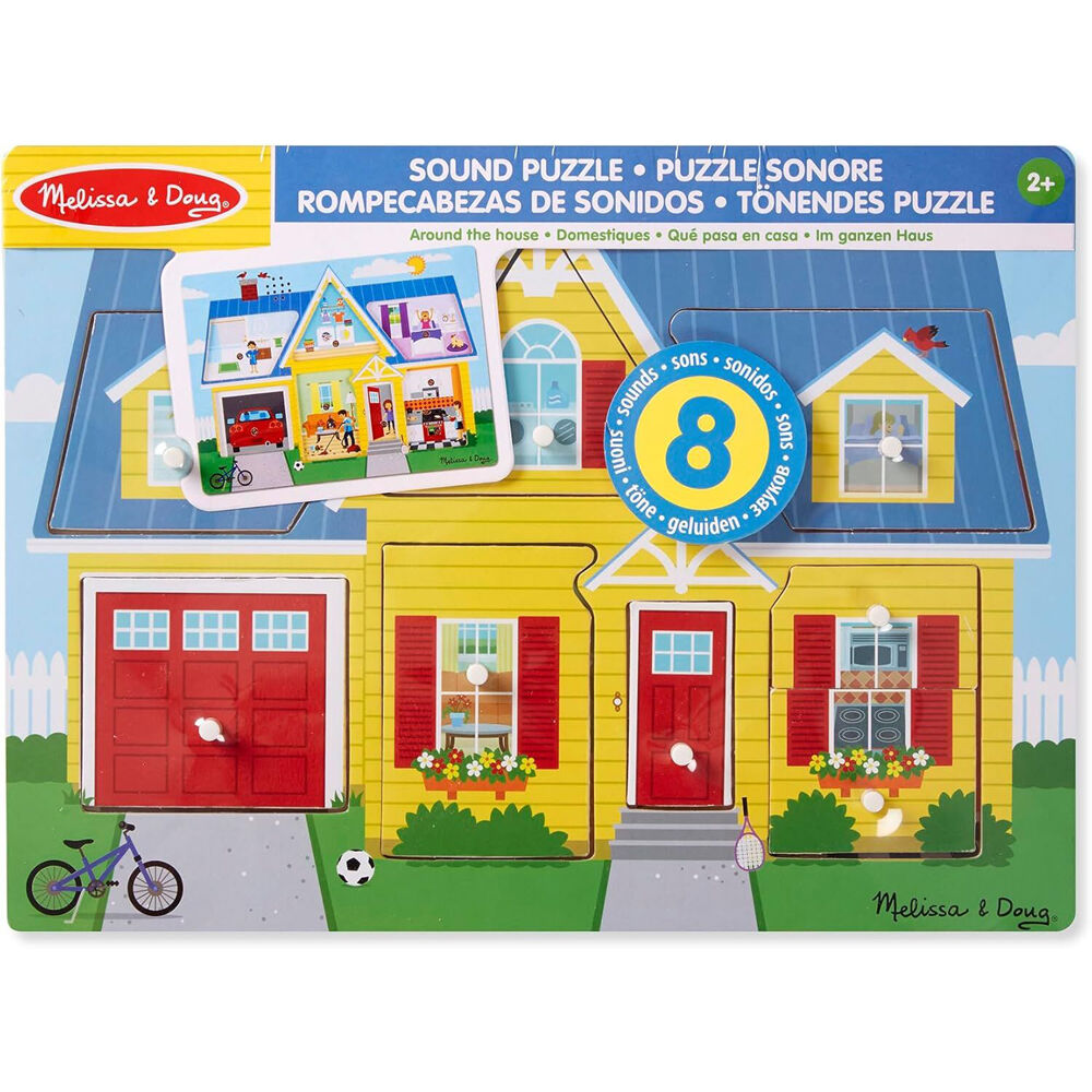 8pc Melissa & Doug Around the House Wooden Sound Puzzle Kids Toy Jigsaw 2y+