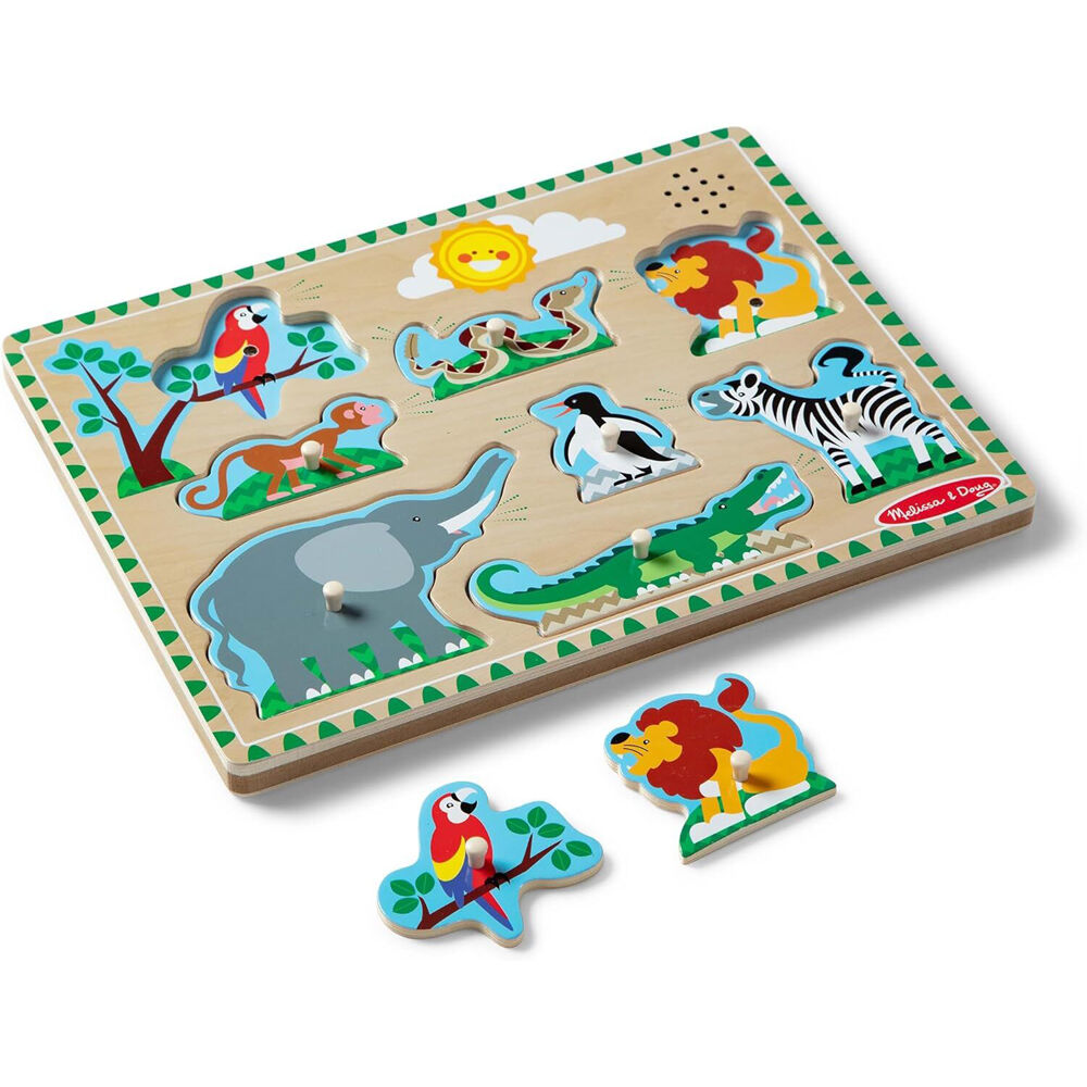 8pc Melissa & Doug Zoo Animals Wooden Sound Puzzle Kids Toy Jigsaw 2y+