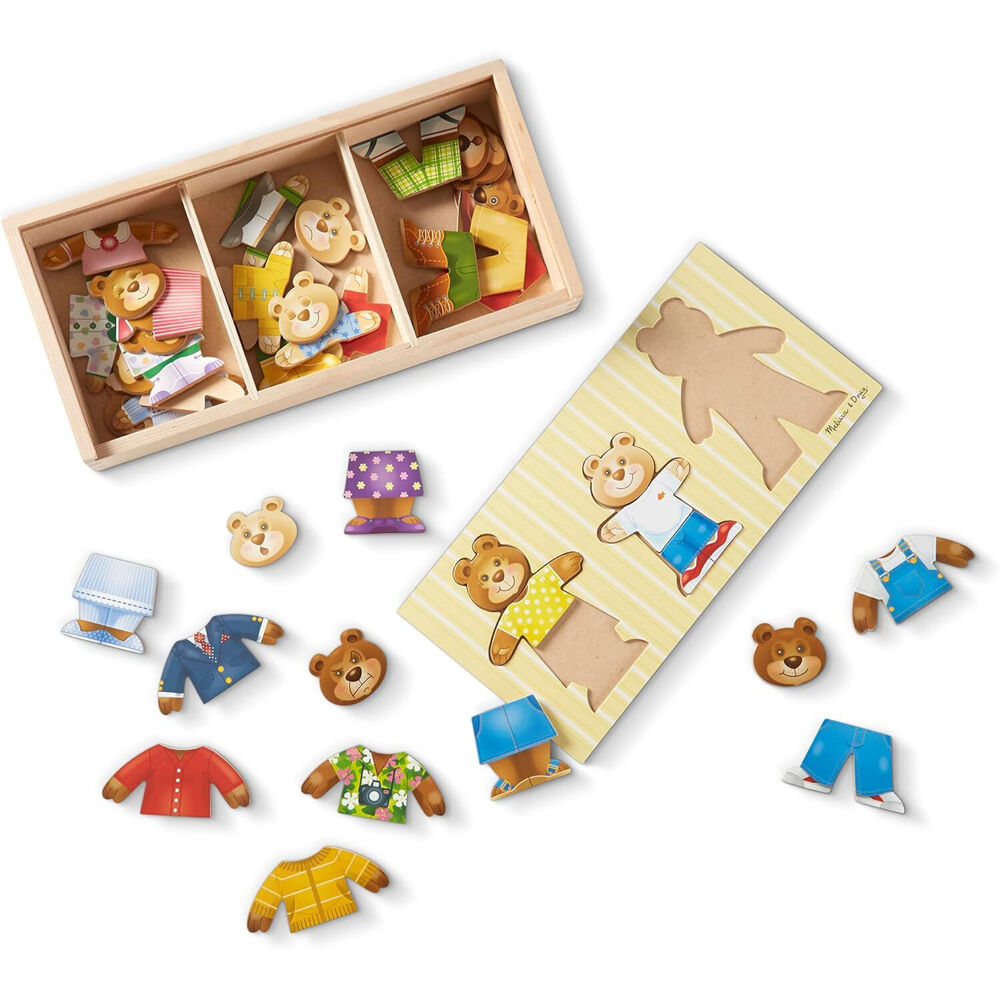 45pc Melissa & Doug Wooden Bear Family Dress Up Kids Toy Mix and Match Game 3y+