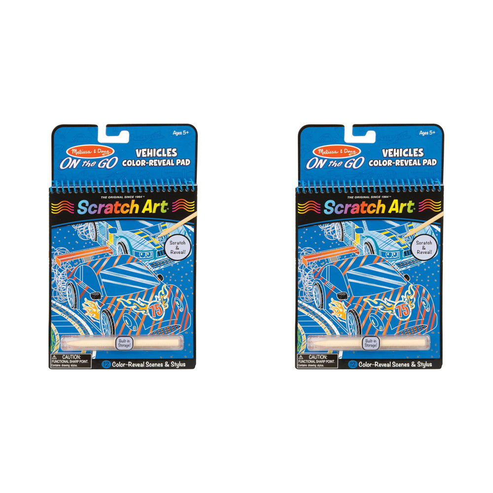 2PK Melissa & Doug On The Go Scratch Art Pad Vehicles Kids/Childrens Toy 5+