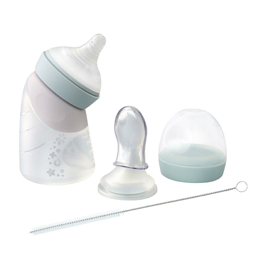 Marcus & Marcus Silicone Angled Feeding Bottle & Spoon Green 6M+