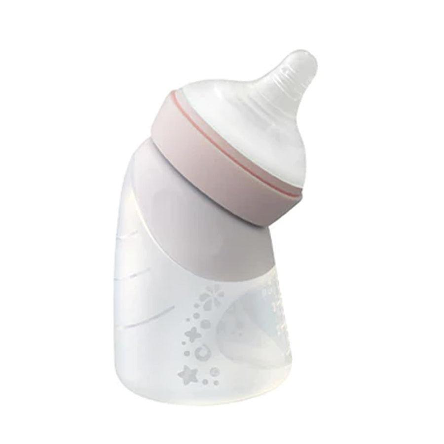 Marcus & Marcus Silicone Angled Feeding Bottle & Spoon Pink 6M+