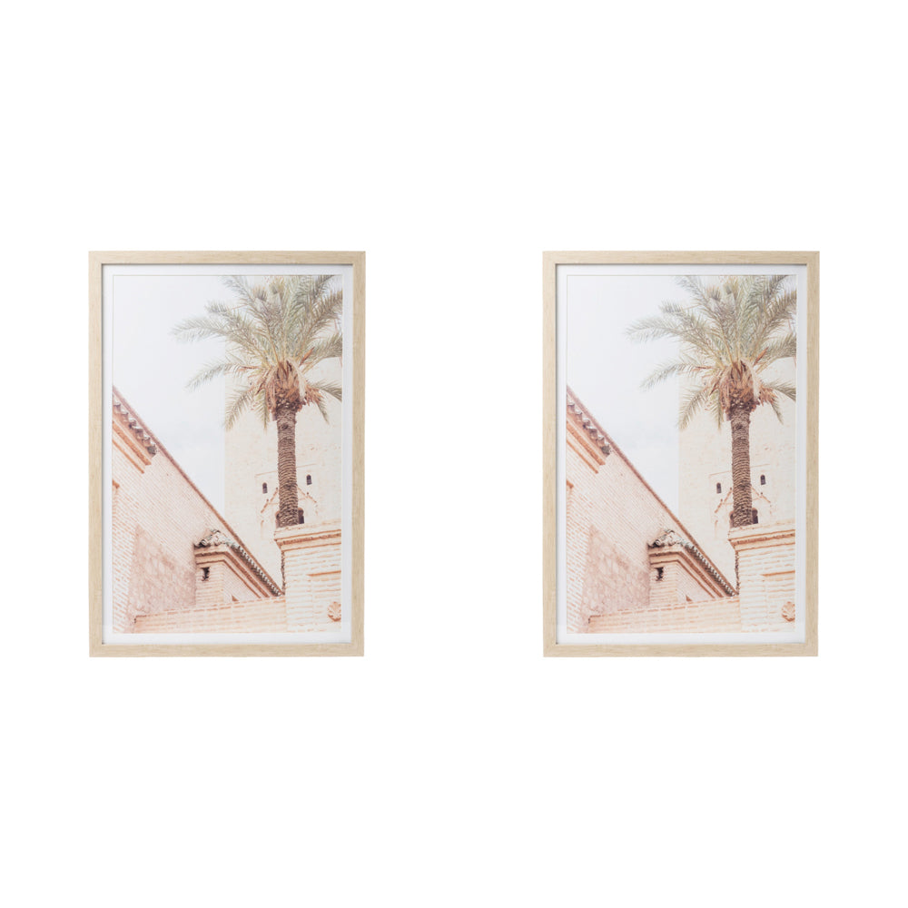2PK Splosh Modern Oasis Palm Glass Framed Print w/ Hook 40x60cm
