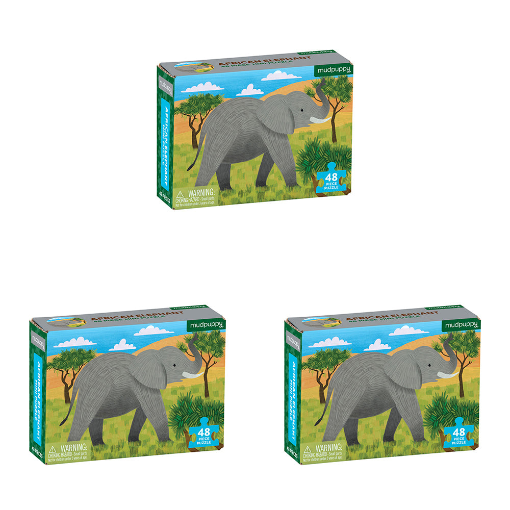 3x 48pc Mudpuppy Kids Mini Jigsaw Puzzle 20x14.5cm Animal African Elephant 4+