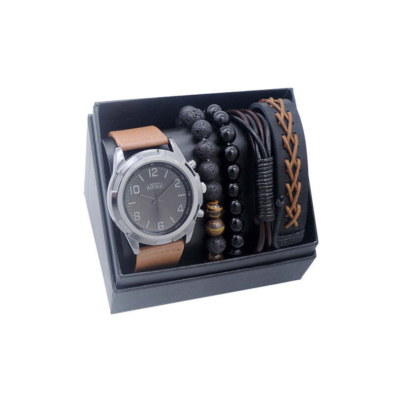 Men's Republic Watch set with 4 Bracelets Black/Brown