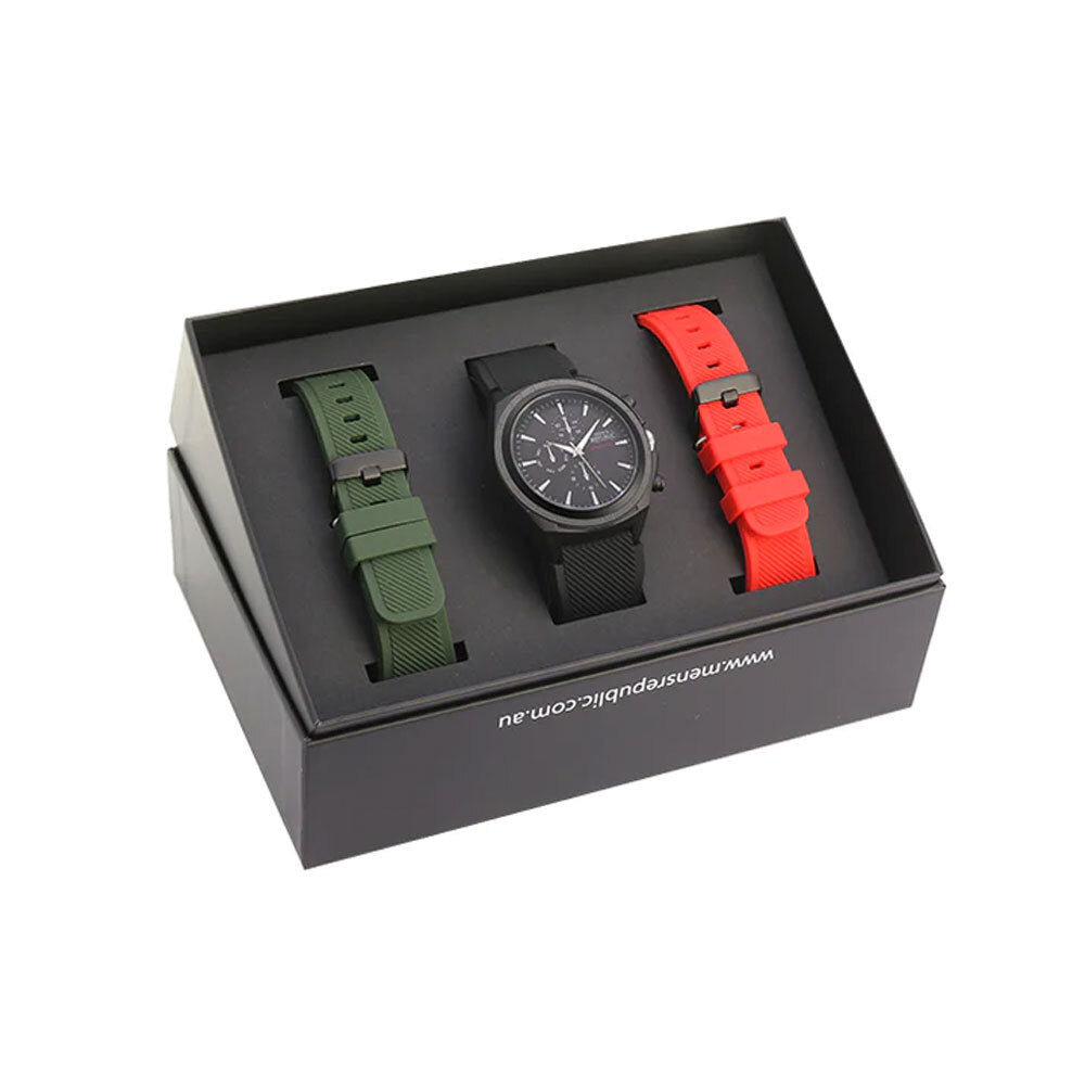 Men's Republic Watch Set w/ Replaceable Bands - Gun Metal