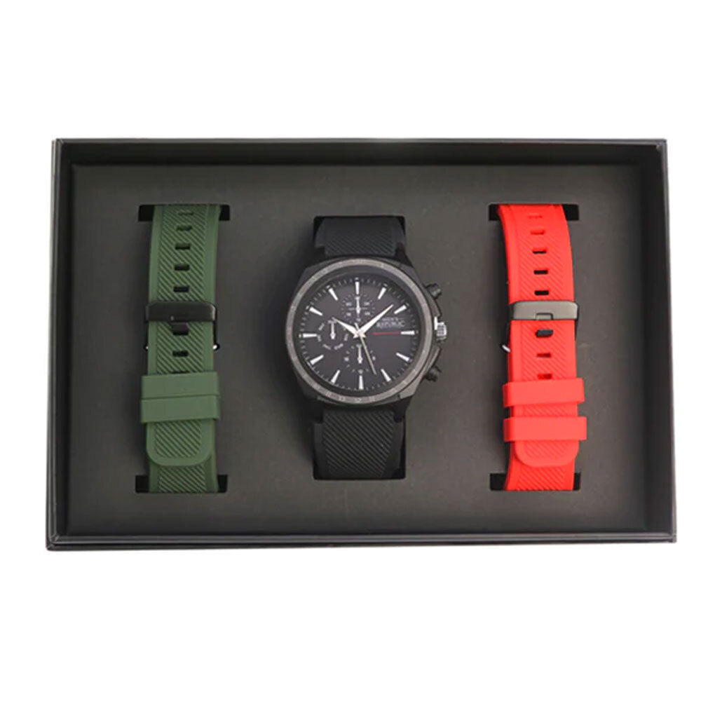 Men's Republic Watch Set w/ Replaceable Bands - Gun Metal