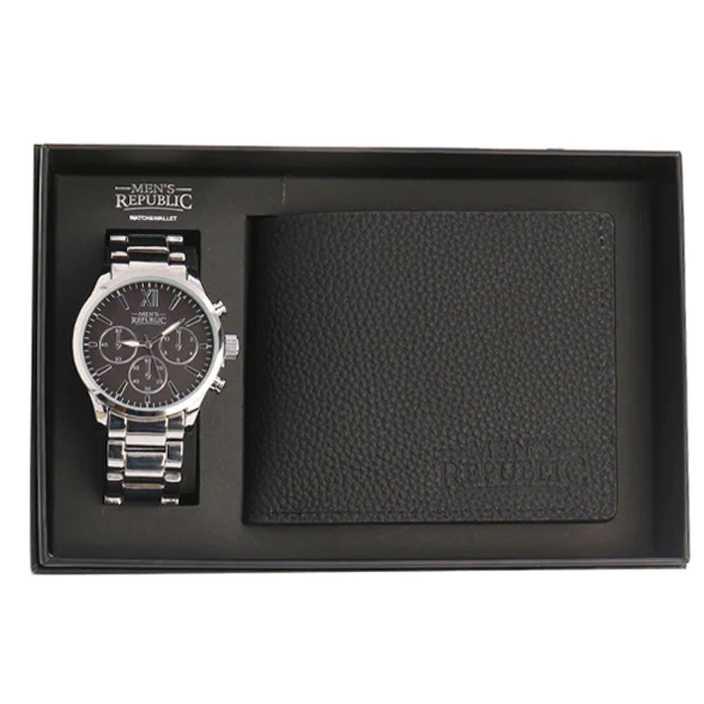 Men's Republic Watch Set with Leather Wallet - Black
