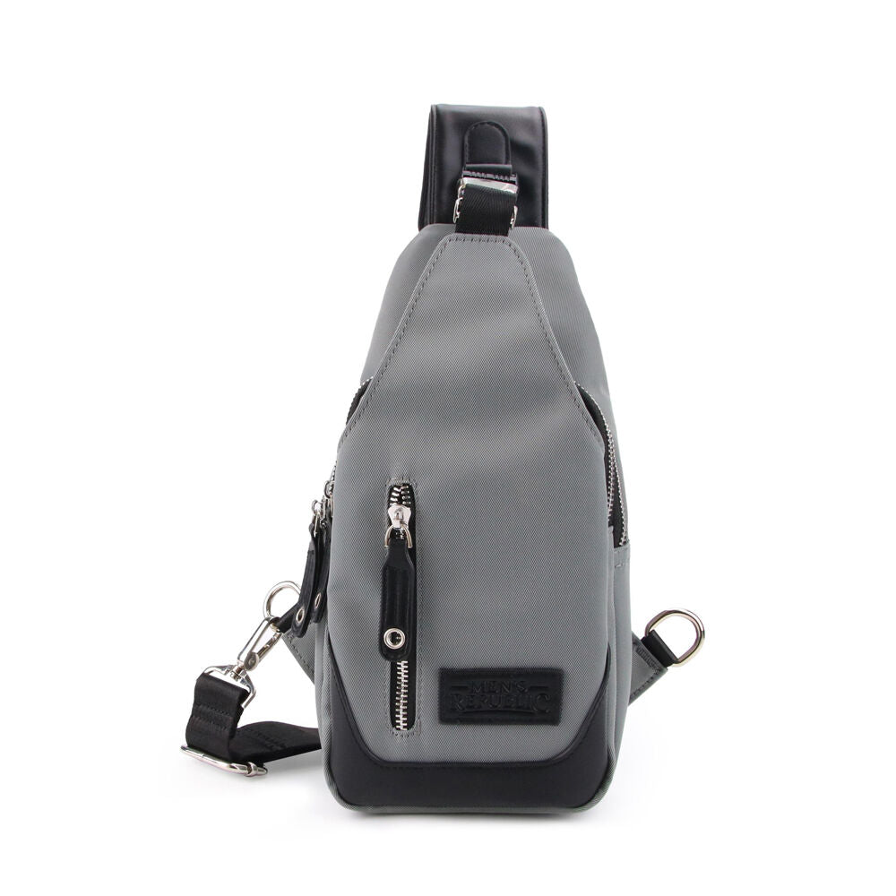 Men’s Republic Nylon Single Strap Backpack Crossbody Bag- Grey & Black