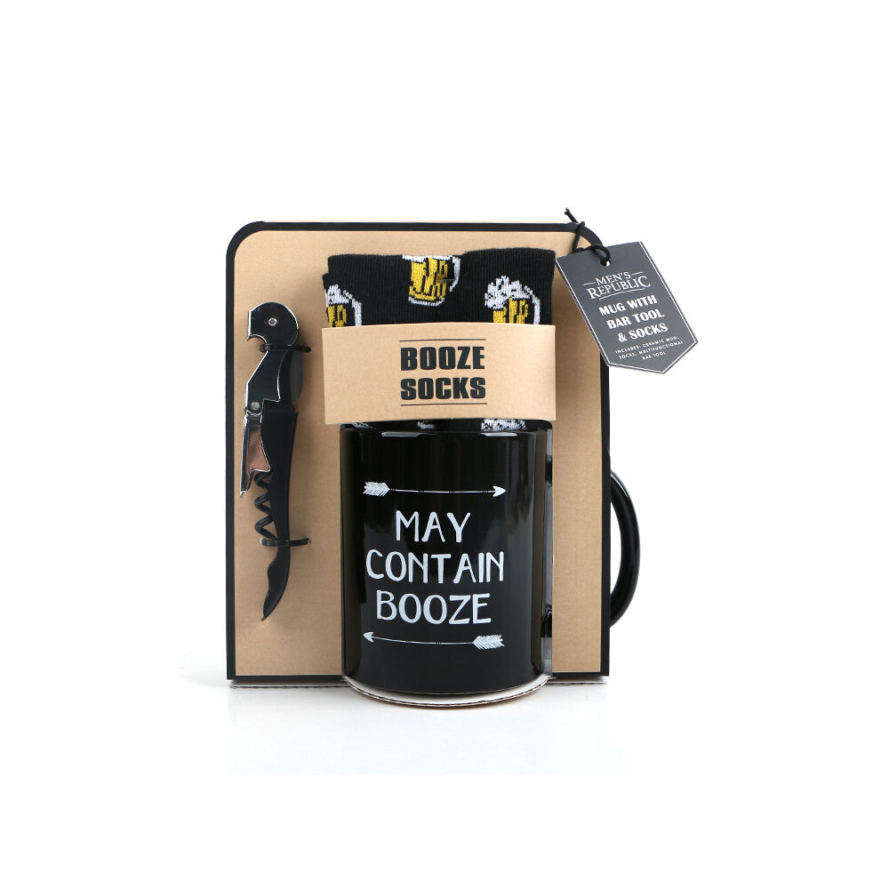 Men's Republic Ceramic Mug Set with Beer Socks and Bar Multitool - Black
