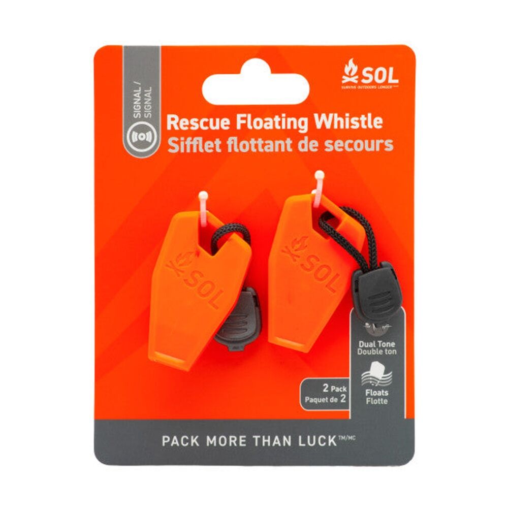 2pc SOL Rescue Whistle Dual Tone Loud Floating Weatherproof Orange Lanyard