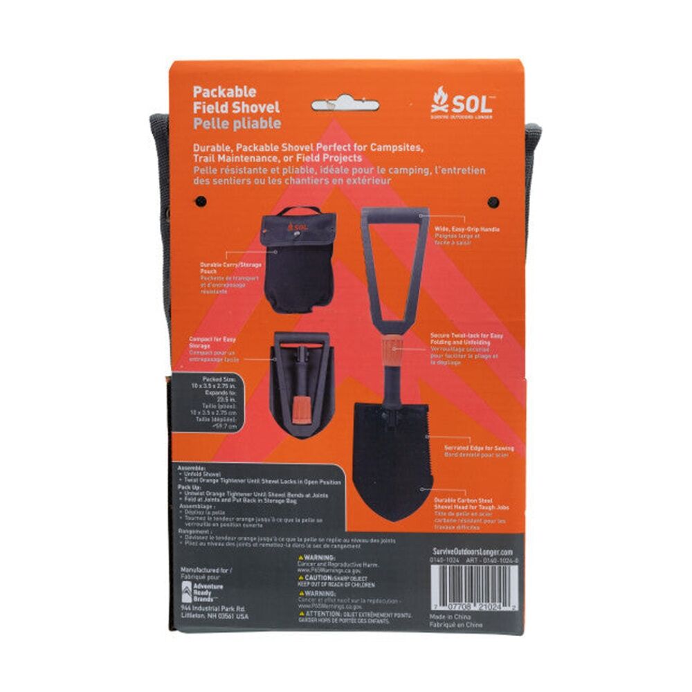 SOL Packable Field Shovel Carbon Steel Head Serrated Saw Edge Foldable Pouch