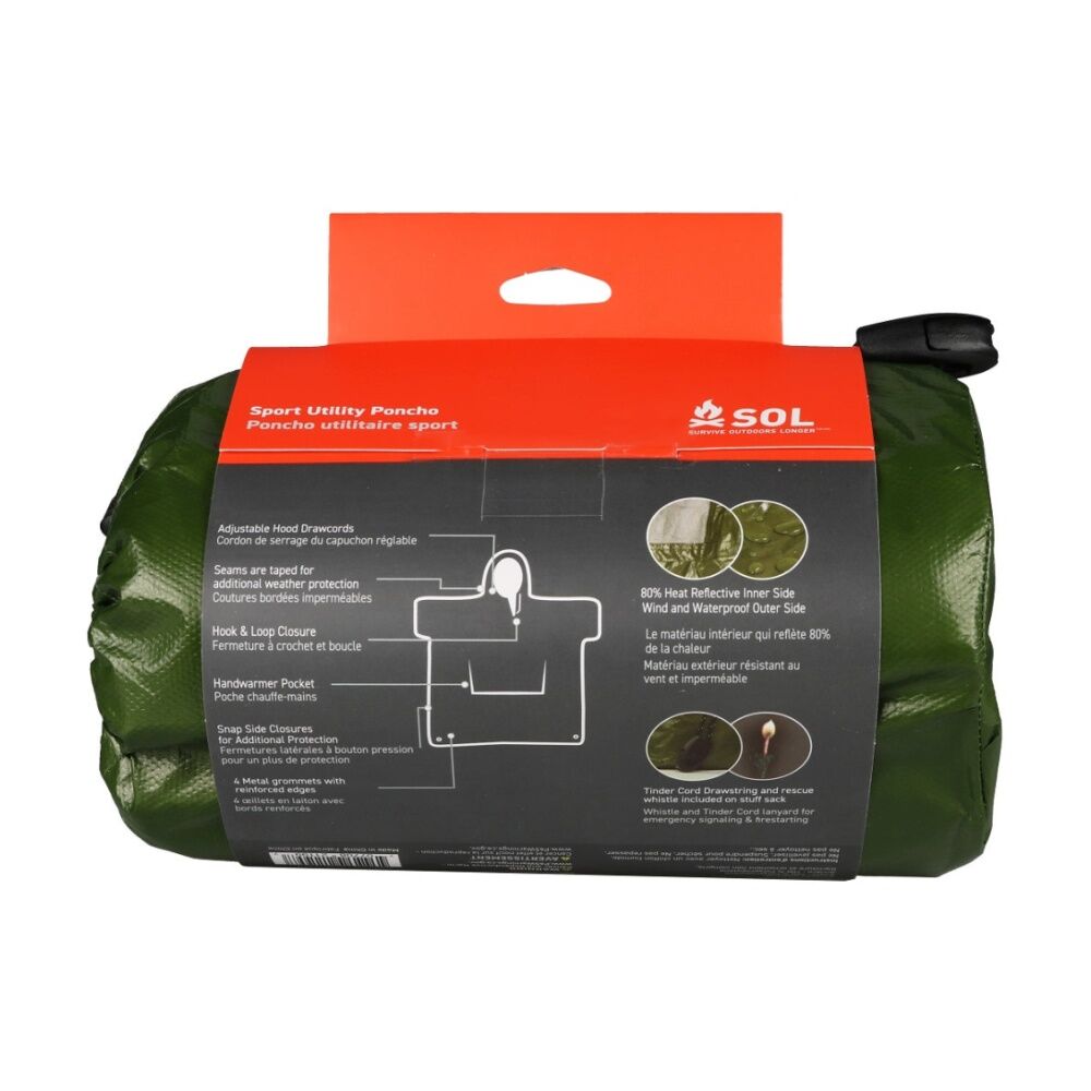 SOL Sport Utility Poncho Heat Reflective Waterproof Tear-Resistant 132 X 102cm