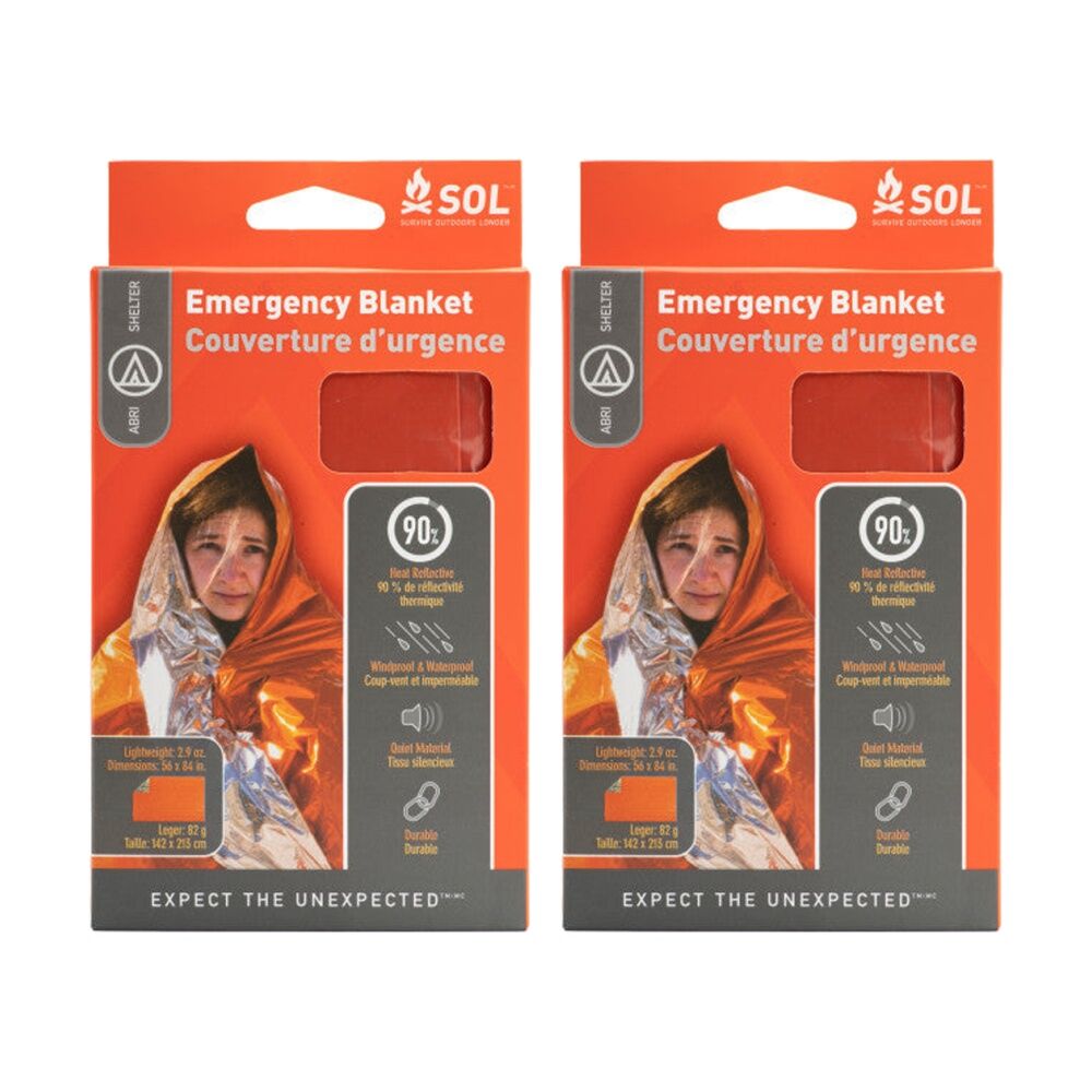 2PK SOL Emergency Blanket Heat Reflective Tear Resistant High Visibility