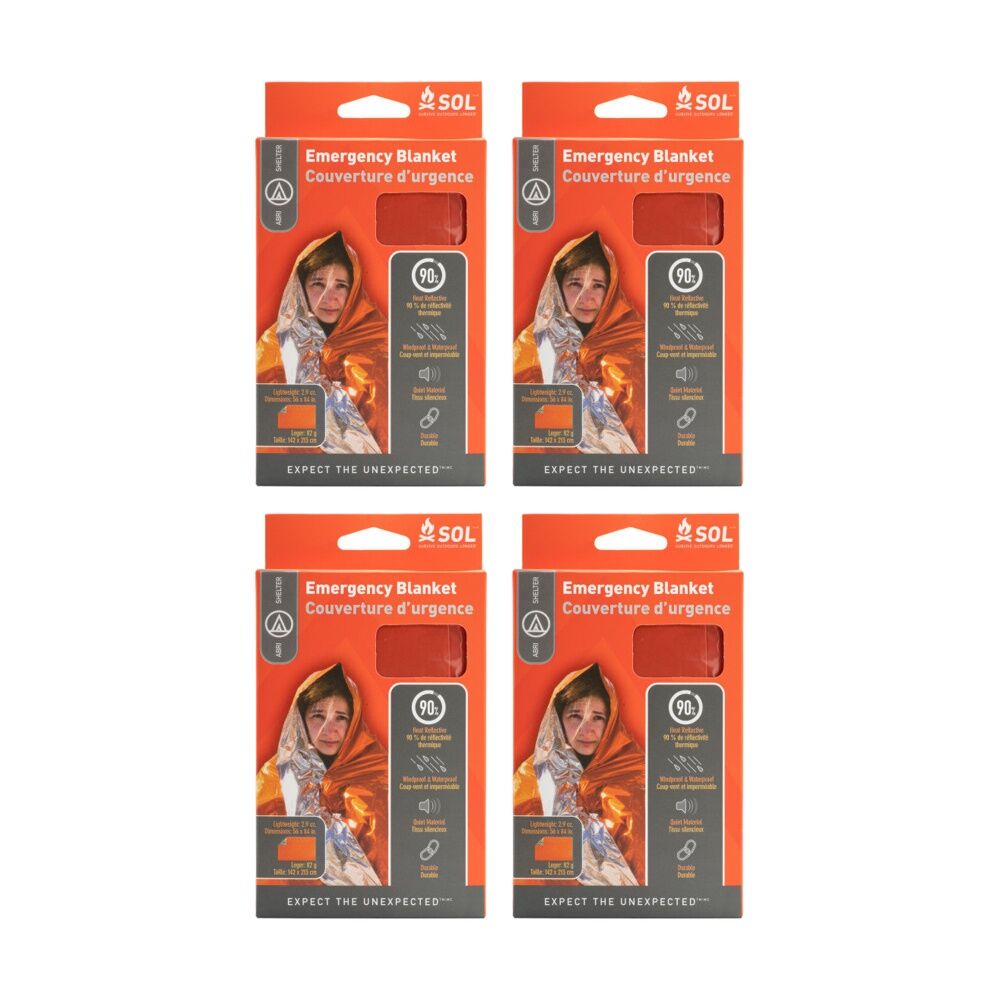 4PK SOL Emergency Blanket Heat Tear Resistant High Visibility 142x213cm