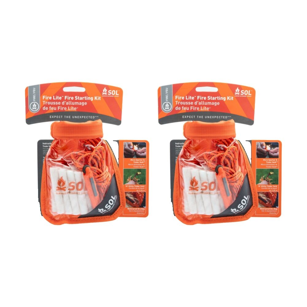 2PK SOL Fire Starting Kit Survival Waterproof Tinder Quik With Sparker Dry Bag