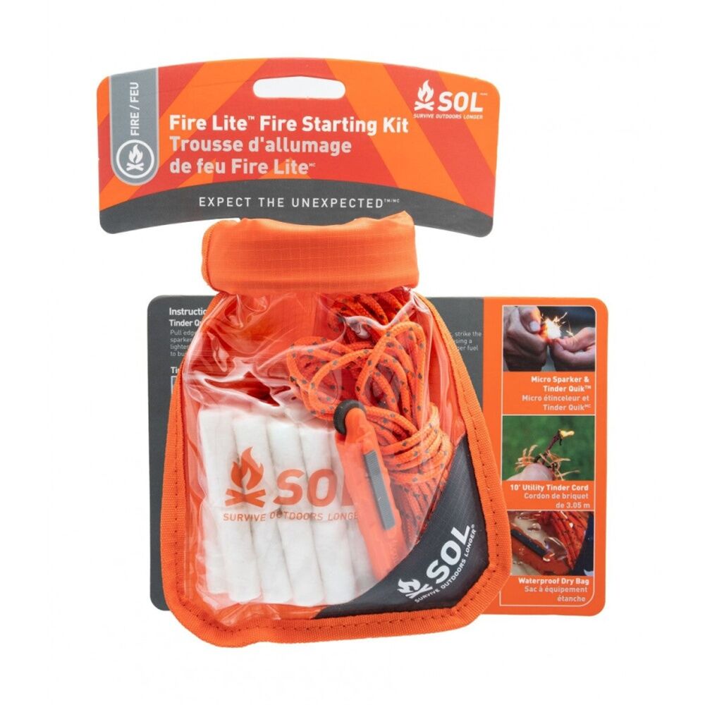 2PK SOL Fire Starting Kit Survival Waterproof Tinder Quik With Sparker Dry Bag