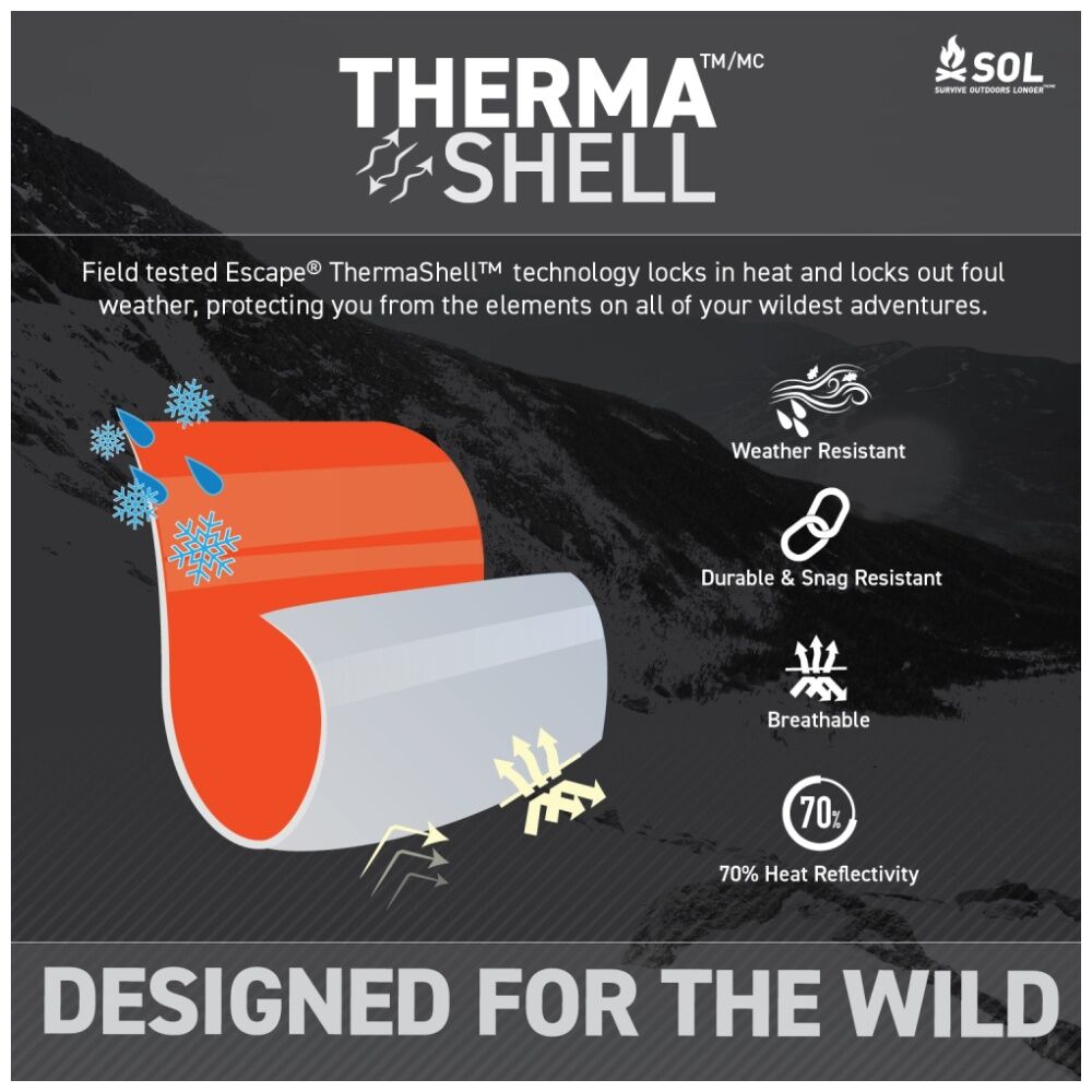SOL Bivvy With Hood Heat Reflective Water-Resistant 213cm X 78cm Orange