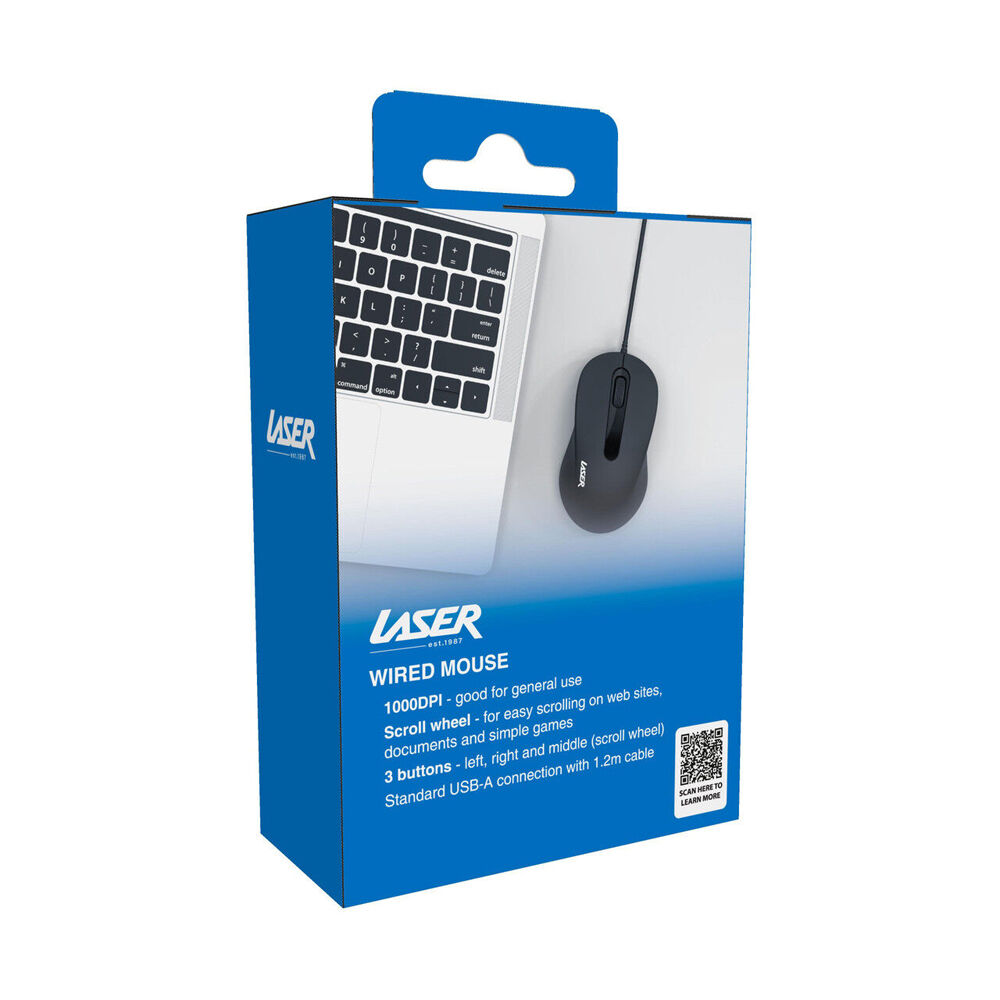 Laser USB Wired Mouse Ergonomic Plug and Play Portable Black