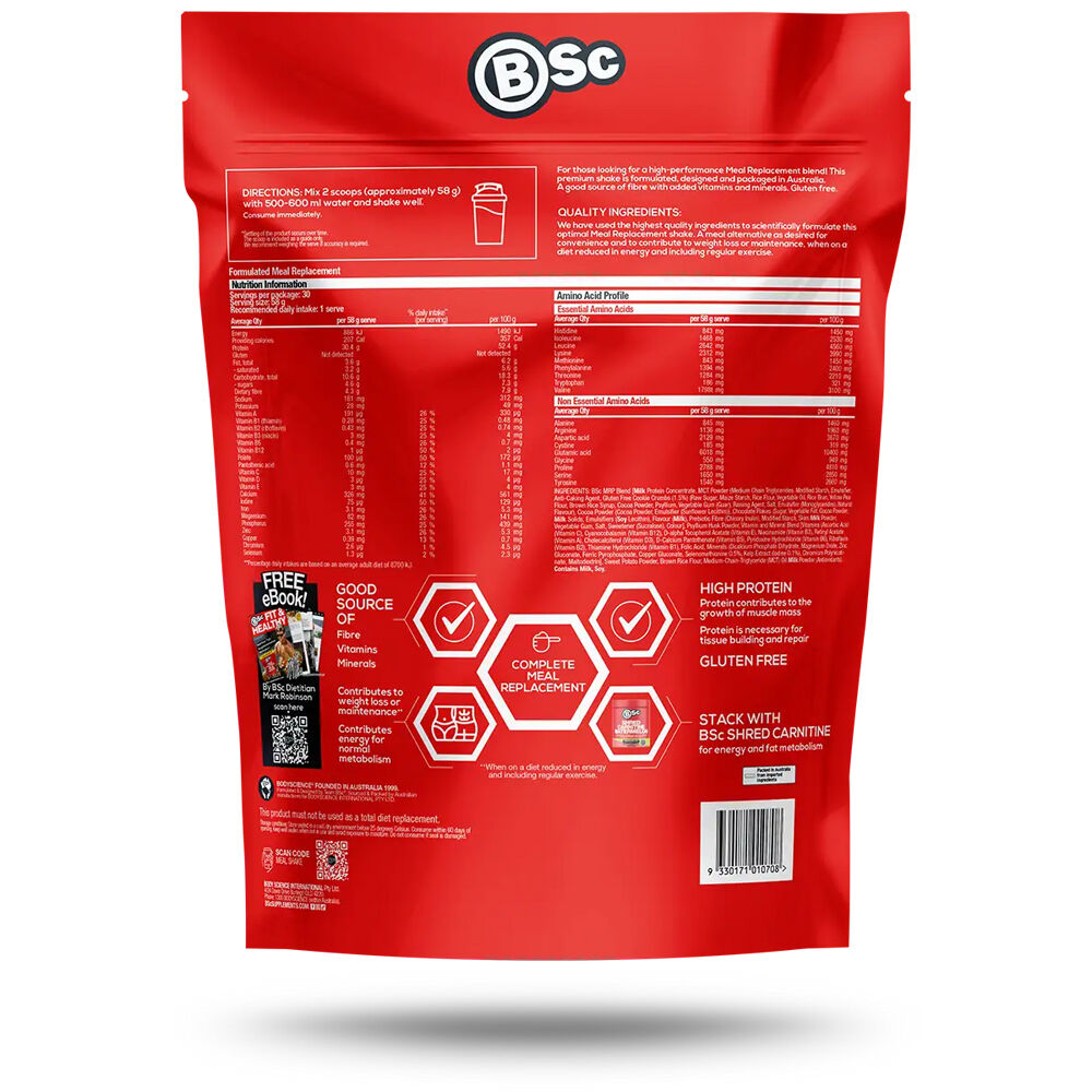 BSc High Protein Meal Replacement Shake 30 Serves 1.7kg Chocolate Cookie Butter