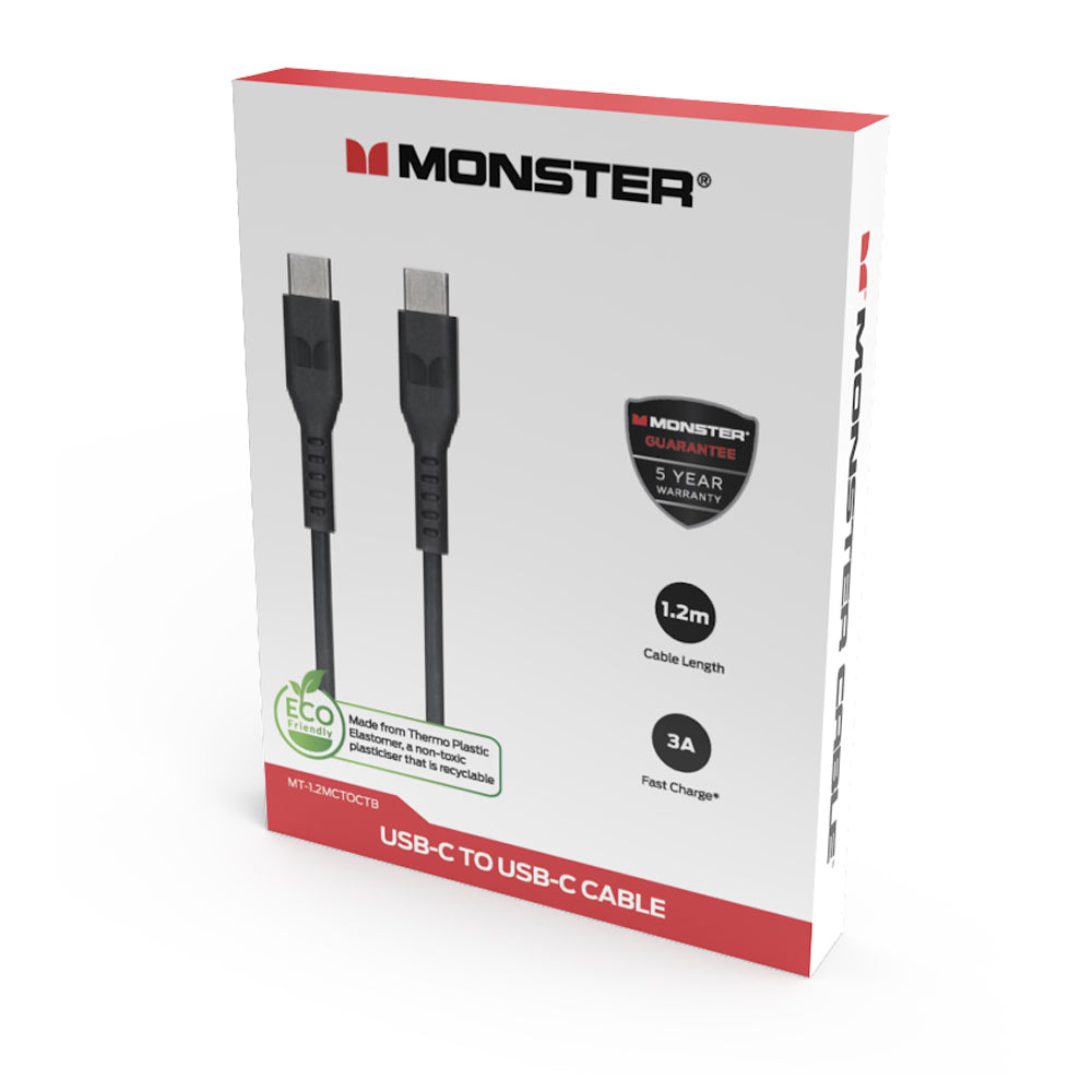 Monster TPE 1.2M USB-C to USB-C Phone Charging/Sync Cable Black
