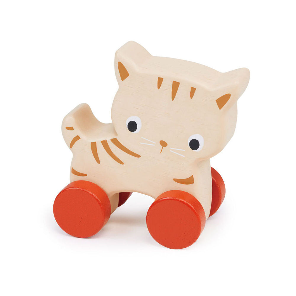 2PK Mentari Kitten On Wheels Pull Along Kids 11cm Wooden Toy 6m+
