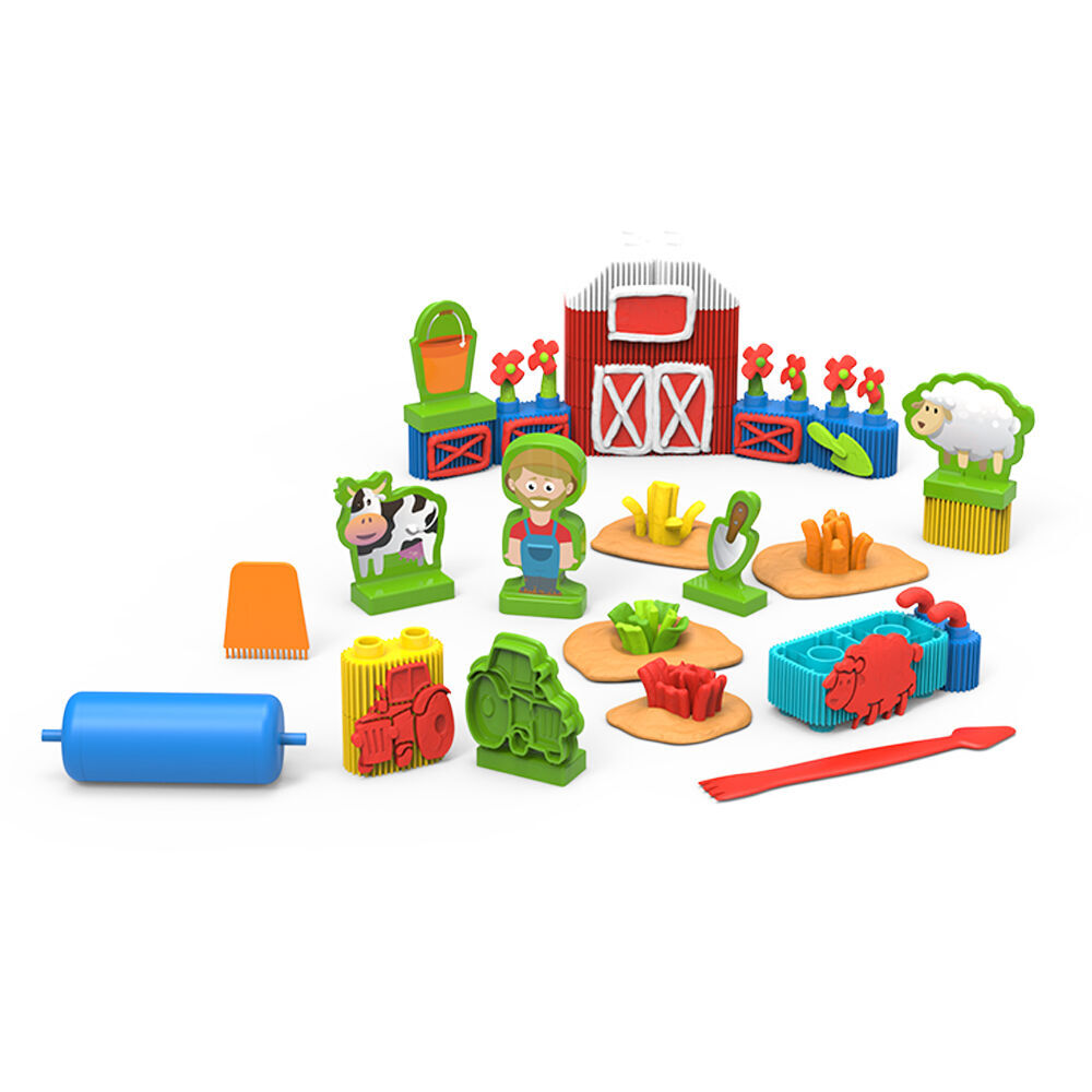 2PK Bildo Mini Ranch Farm Blocks & Dough Set Kids Educational Toy 3y+