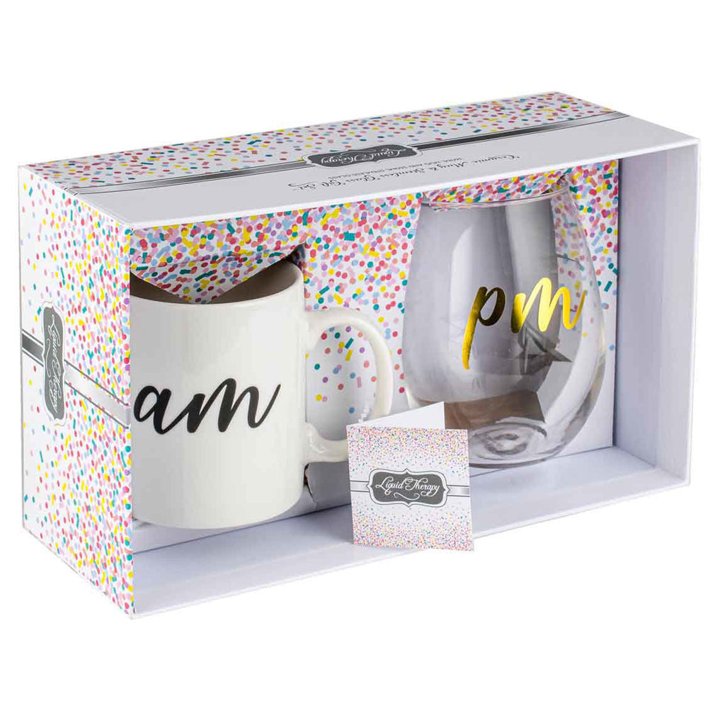 2pc Am/Pm 360ml/600ml Ceramic Mug & Stemless Glass Set