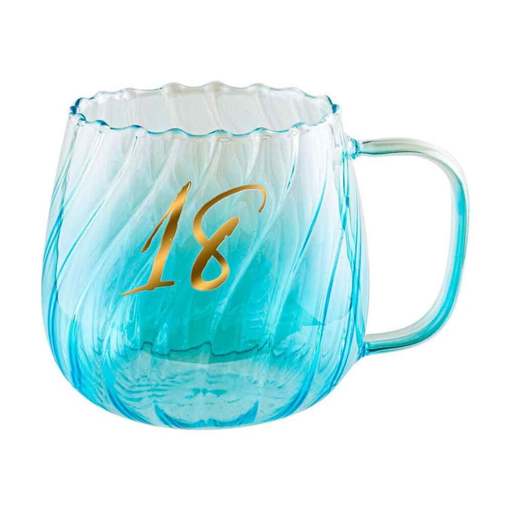 18th Birthday Glass 670ml/10cm Coffee Mug w/ Handle - Blue