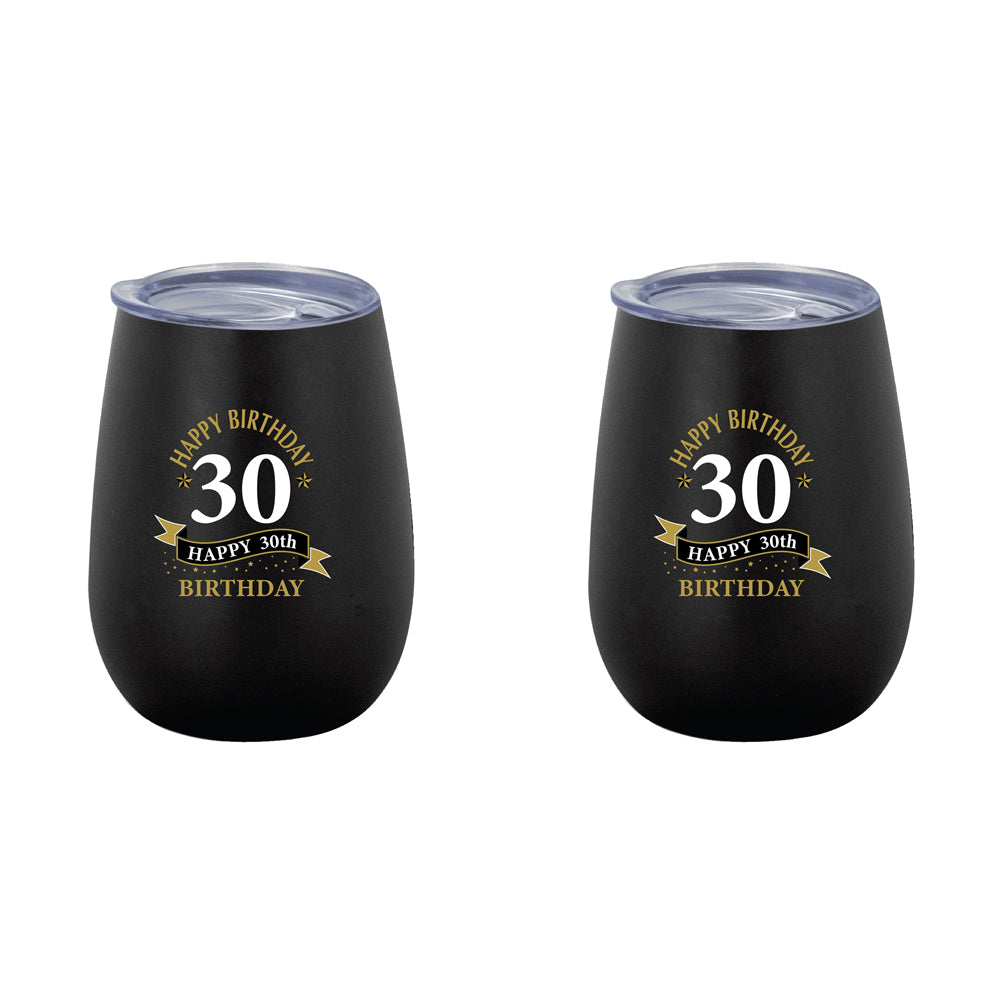2PK 30th Birthday 360ml Stainless Steel Double Walled Insulated Mug Black