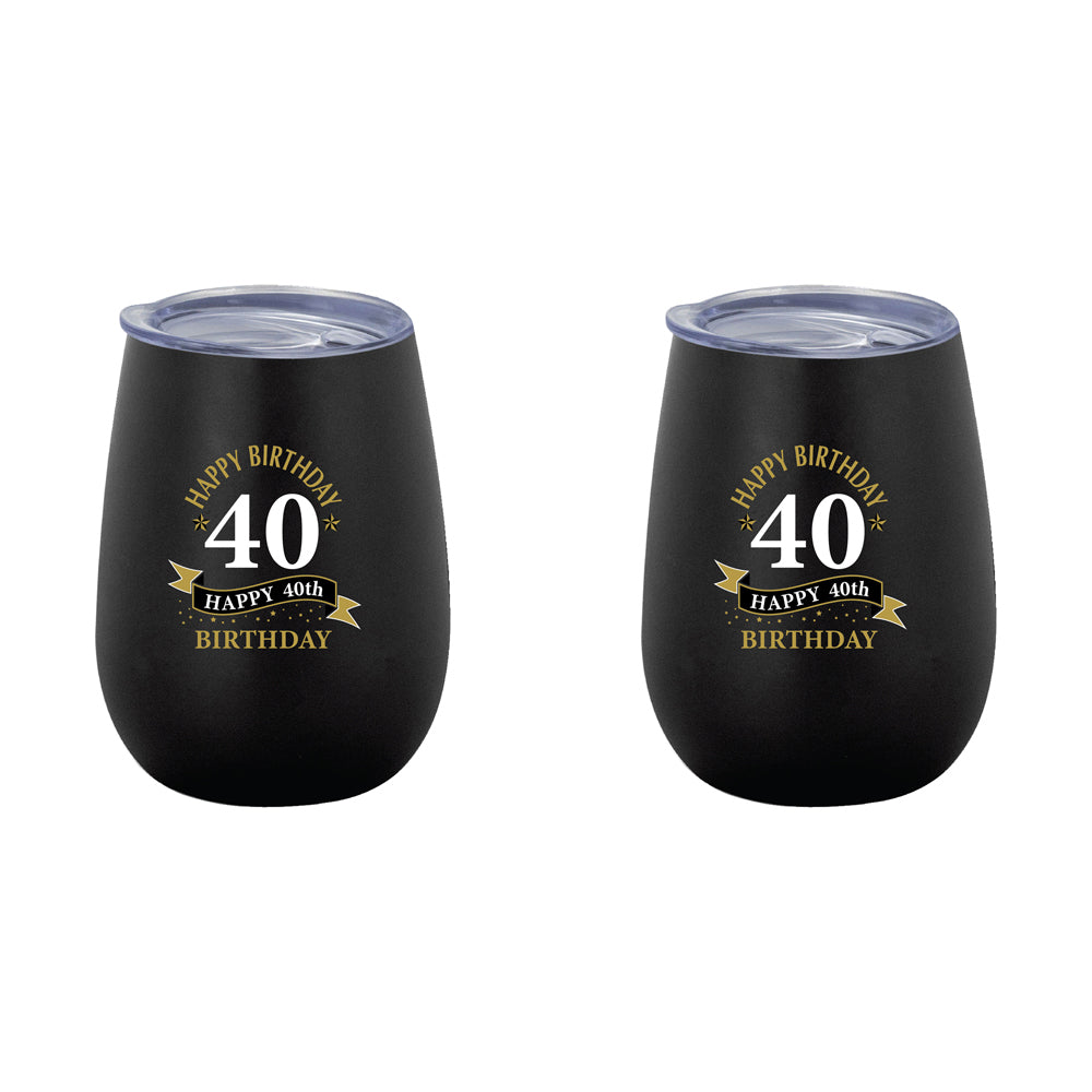 2PK 40th Birthday 360ml Stainless Steel Double Walled Insulated Mug Black