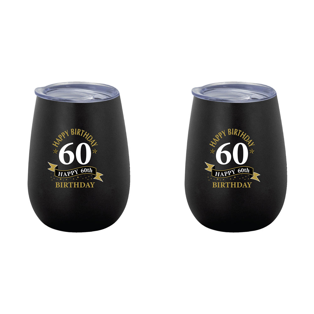 2PK 60th Birthday 360ml Stainless Steel Double Walled Insulated Mug Black