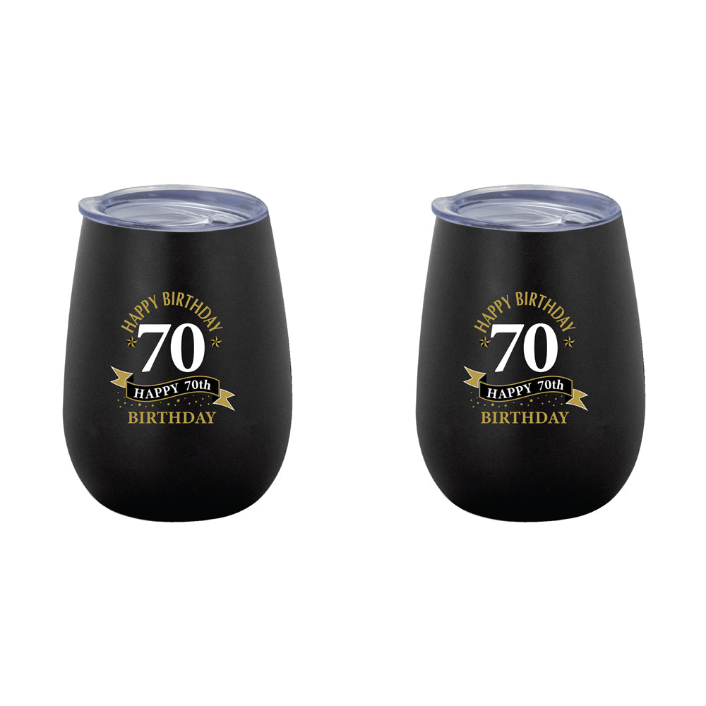 2PK 70th Birthday 360ml Stainless Steel Double Walled Insulated Mug Black