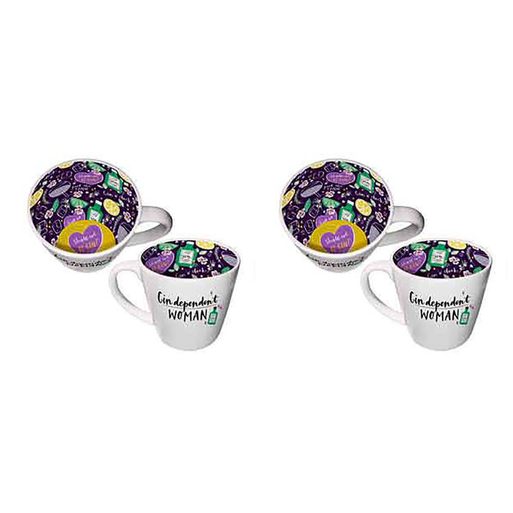 2x Gin Dependent Woman Inside Out Mug 14Oz 410ml Novelty Drinking Cups