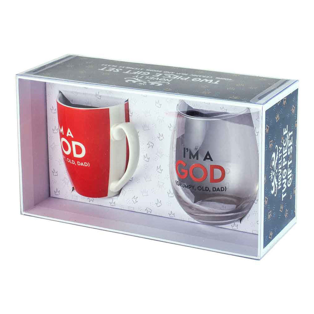2pc Im a God 400ml Mug & Stemless Wine Glass Drinking Cup Set
