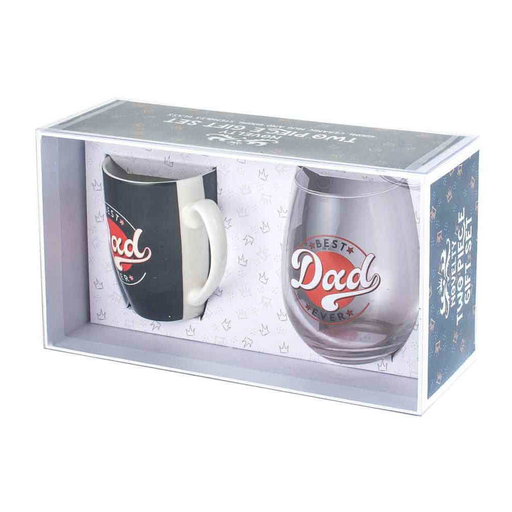2pc Best Dad Ever 400ml Mug & Stemless Wine Glass Drinking Cup Set