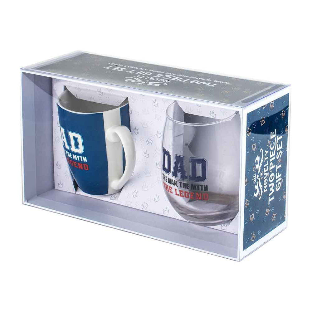 2pc Dad the Man Myth Legend 400ml Mug & Stemless Wine Glass Set
