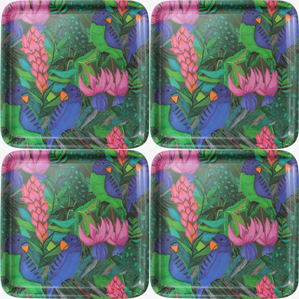4PK LVD Melamine/Bamboo Serving Tray Amazon Parrot Kitchen Decor 33cm Square