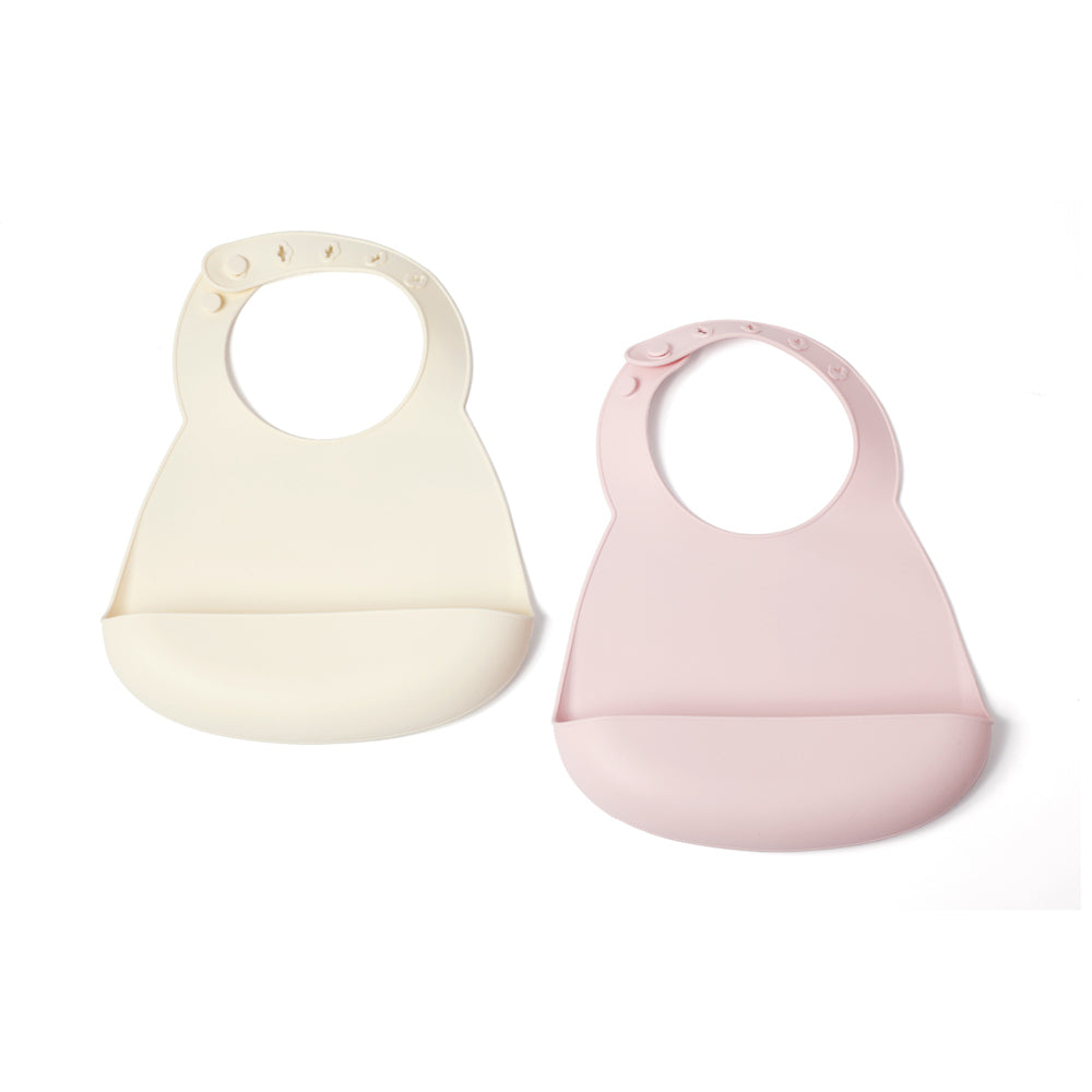 2pc My Pure Silicone Baby/Toddler Bib Set - Blush and Pannacotta 4M+