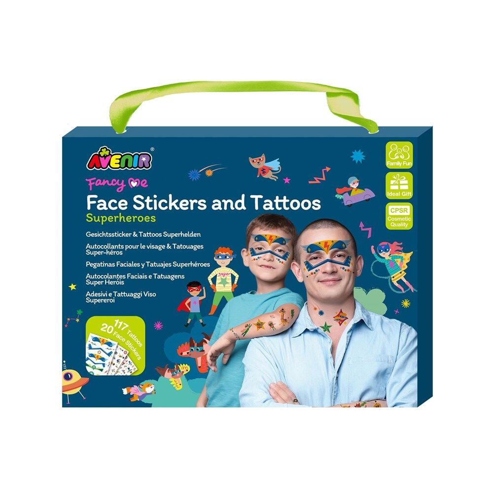 2PK Avenir Face Sticker & Tattoos Superheroes Temporary Tattoos Kids 3y+