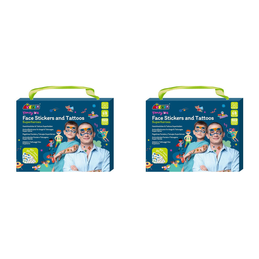 2PK Avenir Face Sticker & Tattoos Superheroes Temporary Tattoos Kids 3y+