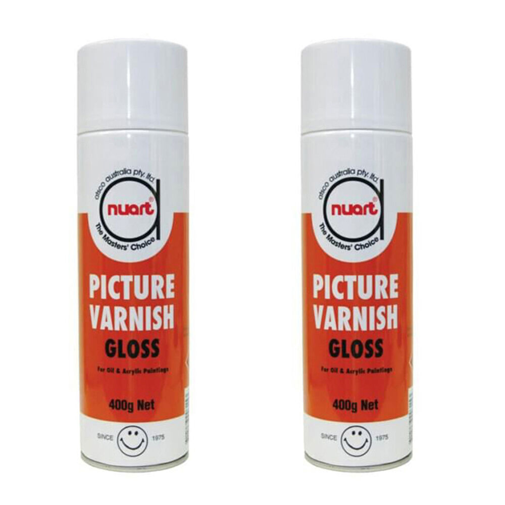 2PK Nuart Colourless Oil/Acrylic Painting Gloss Picture Varnish Spray Can 400g