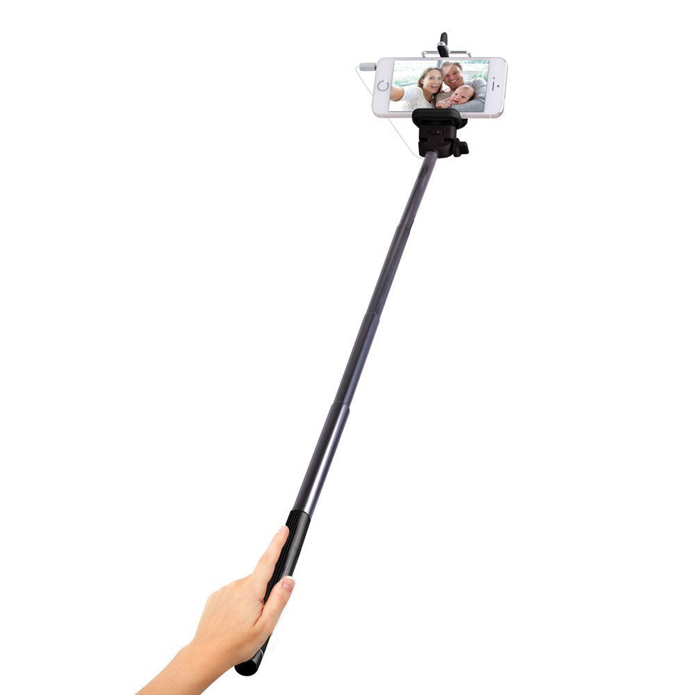 2PK Laser Universal Phone Selfie Stick w/ Control Cable 93cm - Black