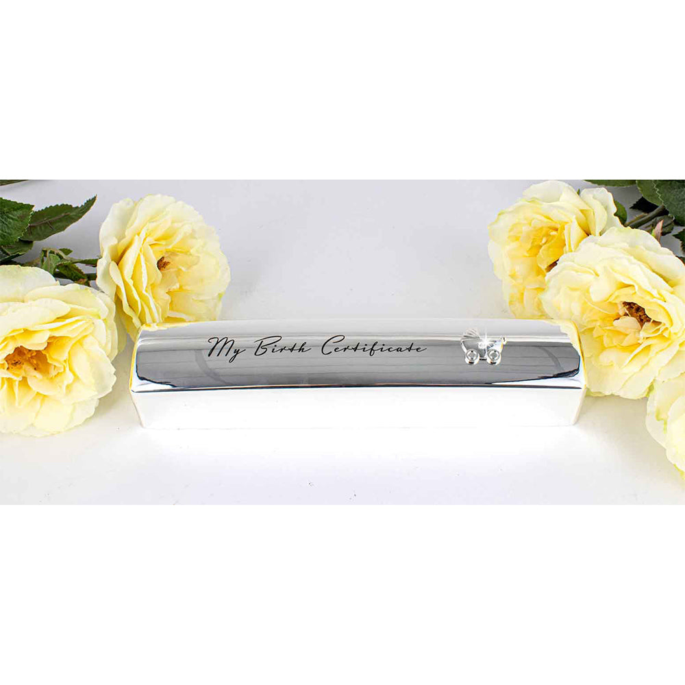 Birth Certificate Holder Silver Lacquer Keepsake Safe Storage