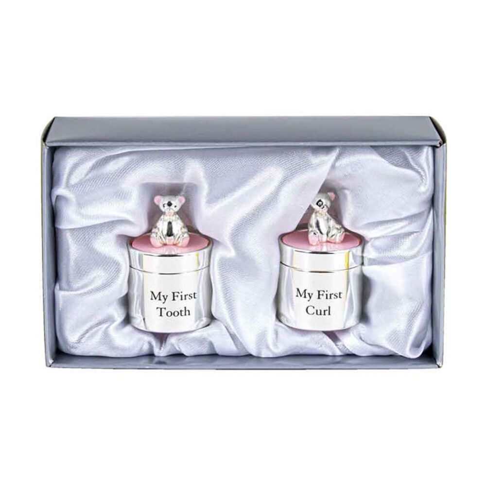 Silver Plate Tooth & Curl Box - Pink Decorative Keepsake Box Gift Set