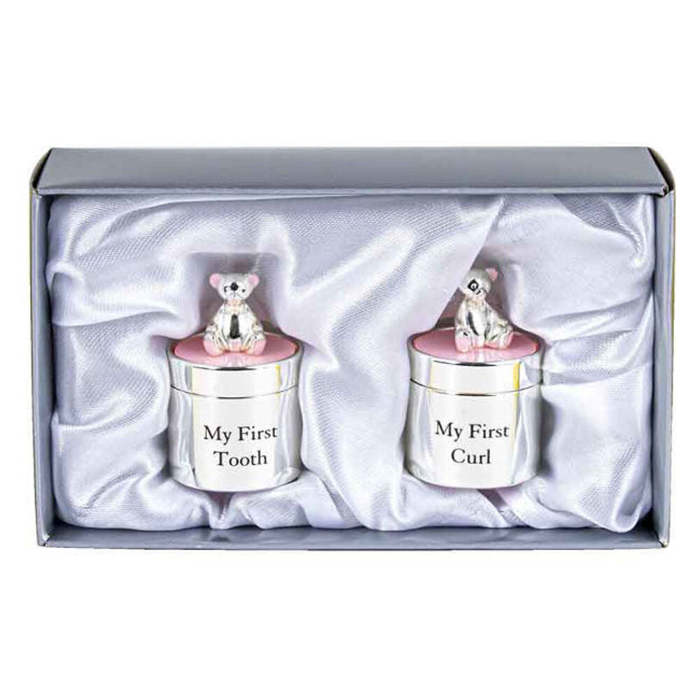 Silver Plate Tooth & Curl Box - Pink Decorative Keepsake Box Gift Set